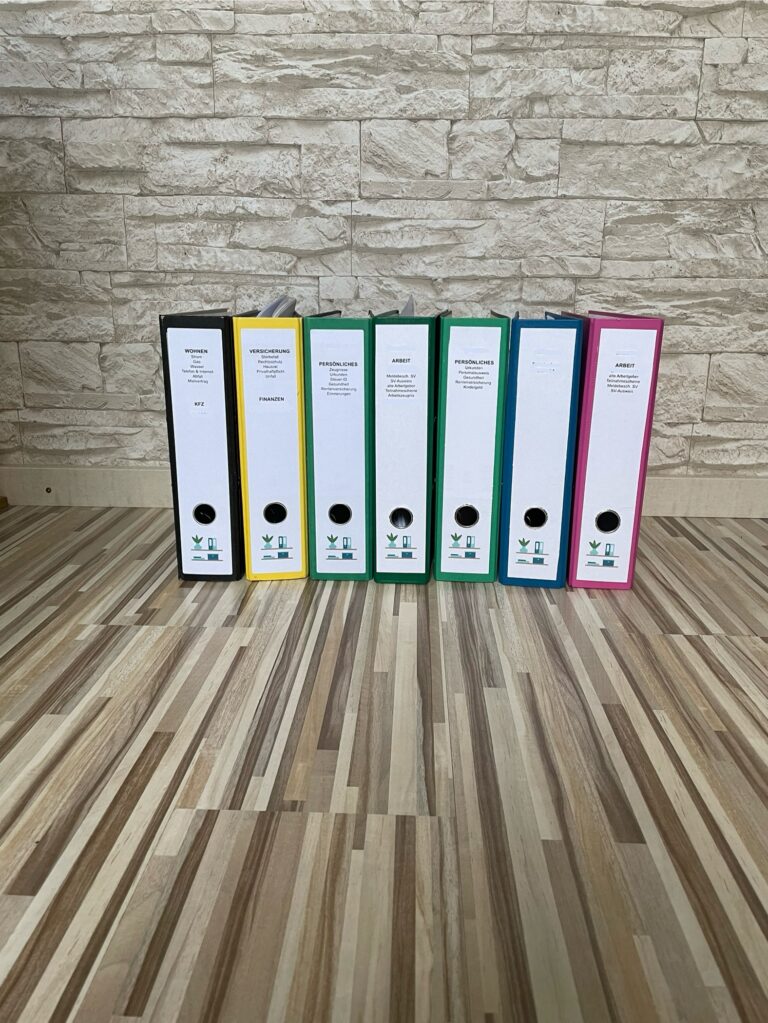 reduzierter Papierkram einheitliche Ordner Ordnung